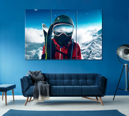 Skier in Front of Mountain Landscape Canvas Print ArtLexy 3 Panels 36"x24" inches 