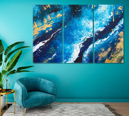 Blue Marbling Acrylic Design Canvas Print ArtLexy 3 Panels 36"x24" inches 