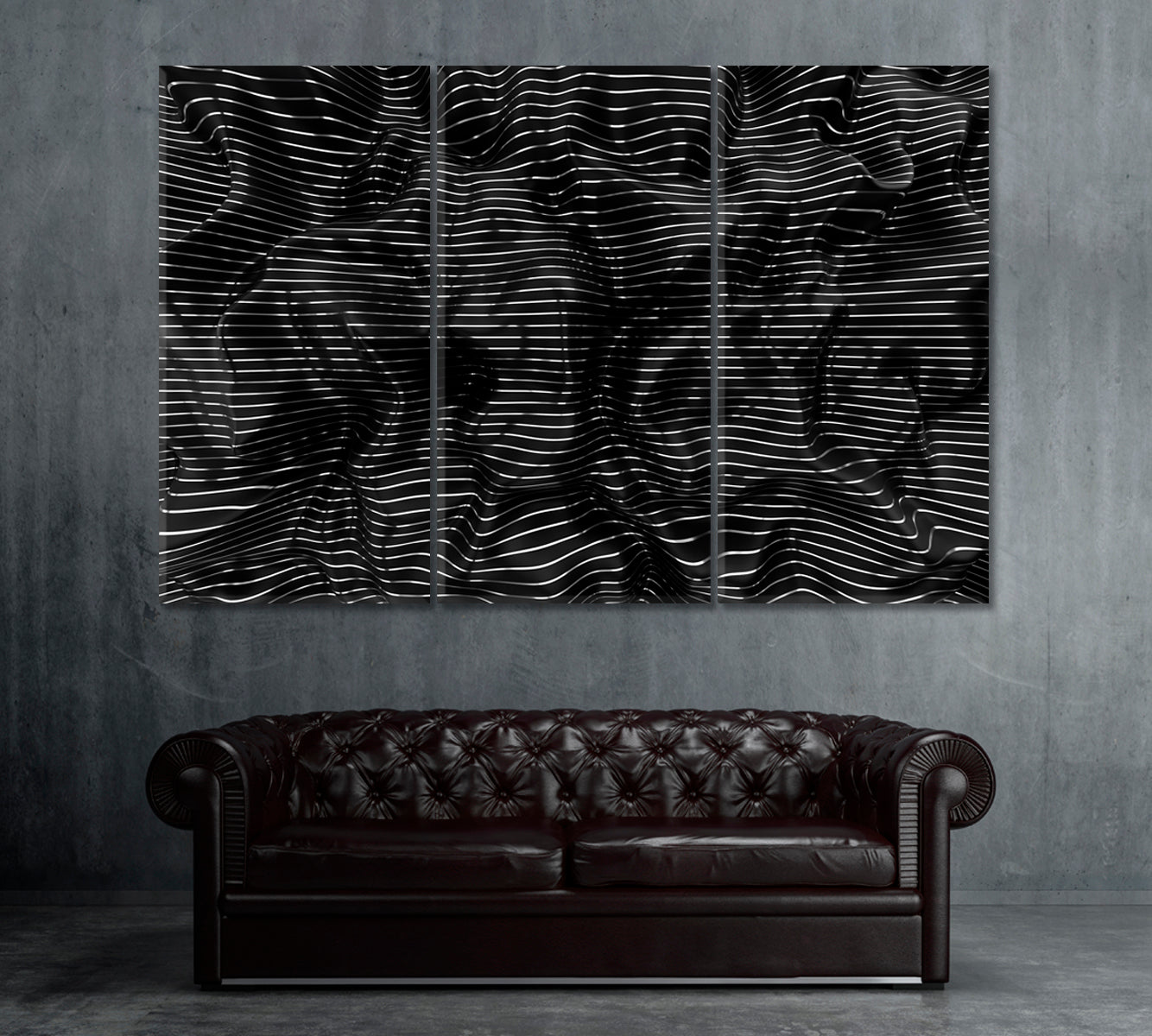 Abstract  Black Wavy Pattern Canvas Print ArtLexy 3 Panels 36"x24" inches 