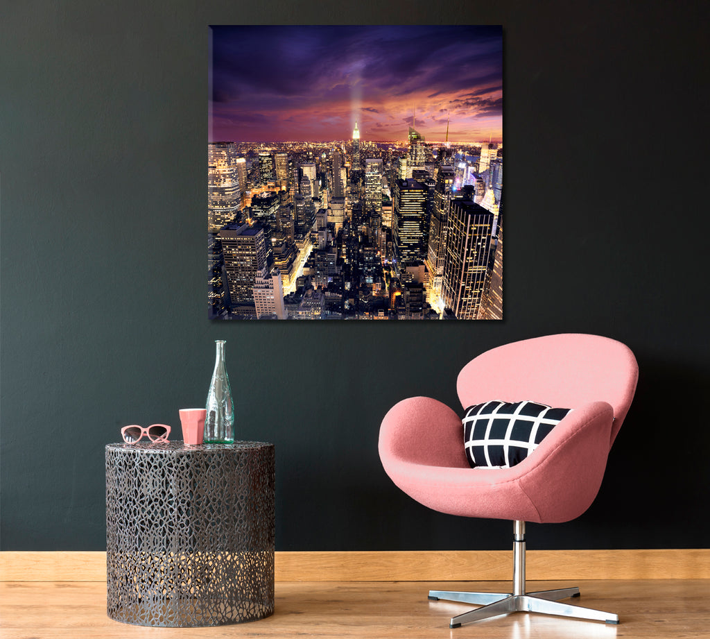 New York City at Night Canvas Print ArtLexy 1 Panel 12"x12" inches 