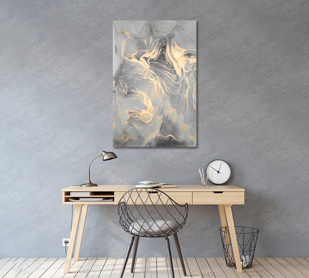 Luxury Liquid Gray Marble with Golden Veins Canvas Print ArtLexy   