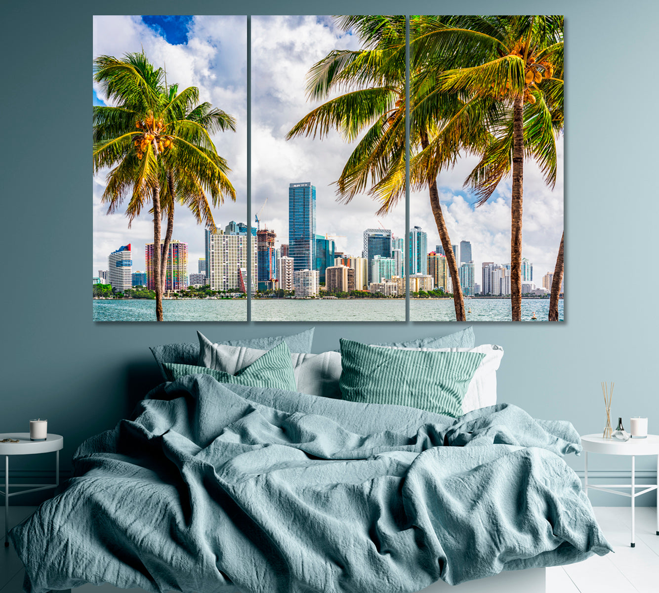 Miami Florida Downtown Skyline Canvas Print ArtLexy 3 Panels 36"x24" inches 