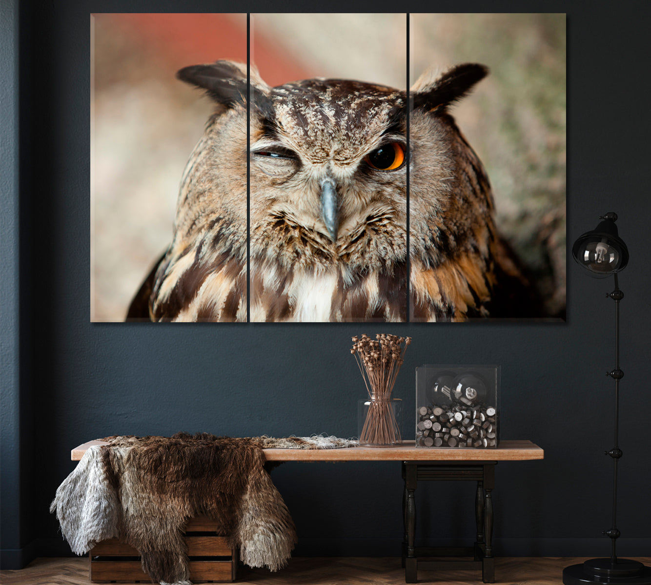 Funny Winking Owl Canvas Print ArtLexy 3 Panels 36"x24" inches 