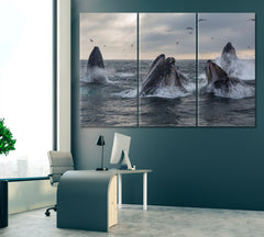 Humpback Whales Canvas Print ArtLexy 3 Panels 36"x24" inches 