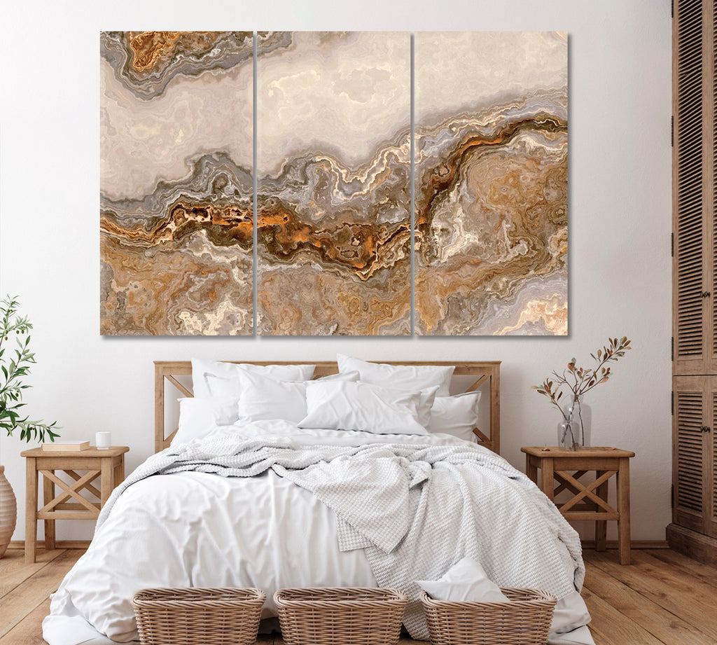 Luxury Curly Marble with Golden Veins Canvas Print ArtLexy 3 Panels 36"x24" inches 
