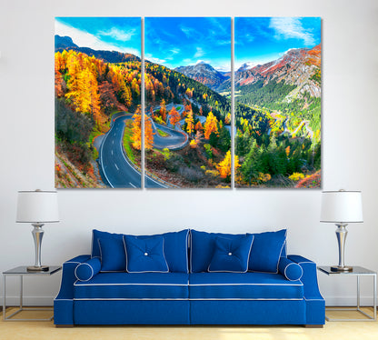 Maloja Pass Road at Autumn Switzerland Canvas Print ArtLexy 3 Panels 36"x24" inches 
