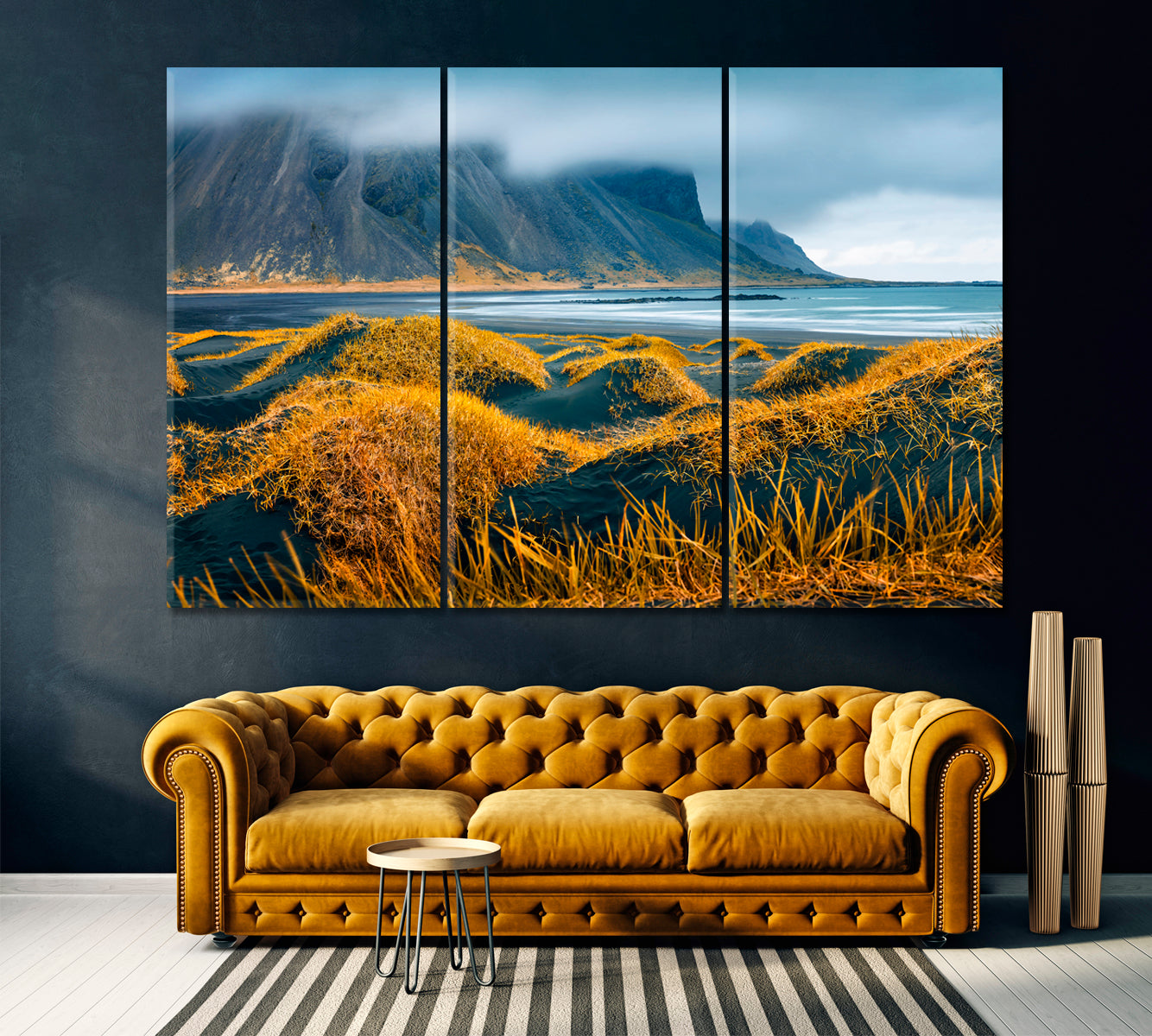 Vestrahorn Mountain and Stokksnes Beach Iceland Canvas Print ArtLexy 3 Panels 36"x24" inches 