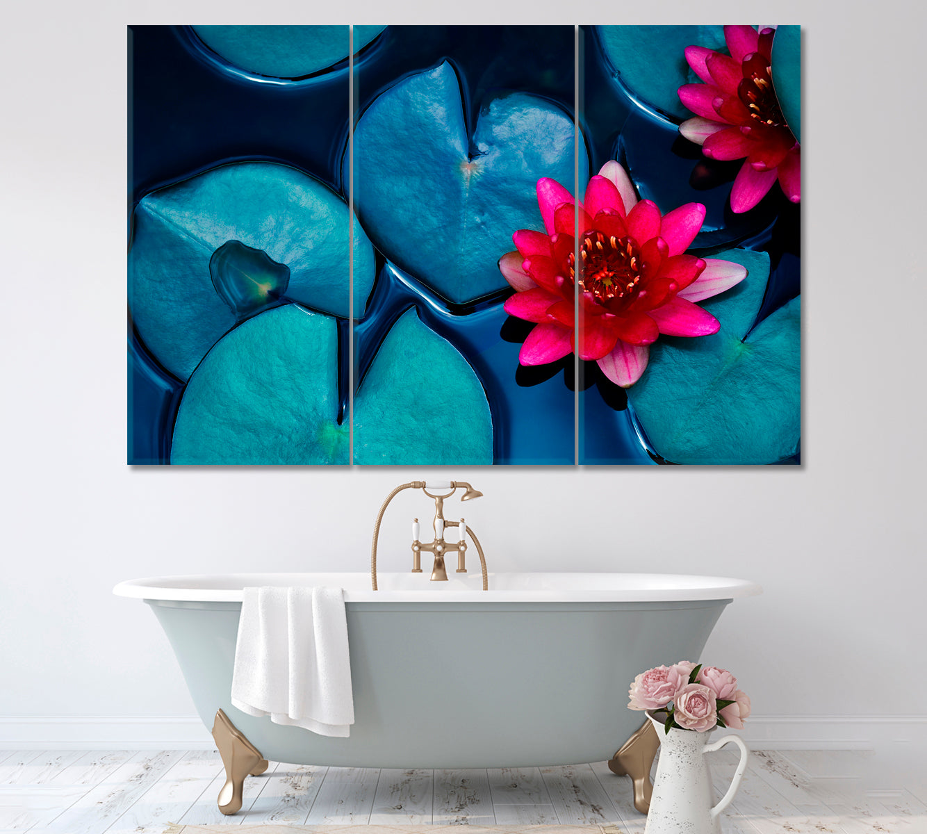 Red lotus Water Lily Canvas Print ArtLexy 3 Panels 36"x24" inches 