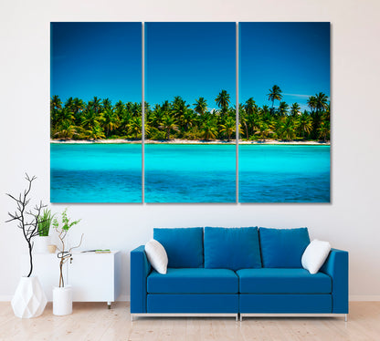 Palm Trees on Tropical Beach Canvas Print ArtLexy 3 Panels 36"x24" inches 
