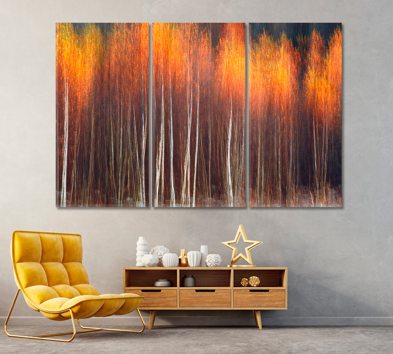 Abstract Autumn Forest Canvas Print ArtLexy 3 Panels 36"x24" inches 