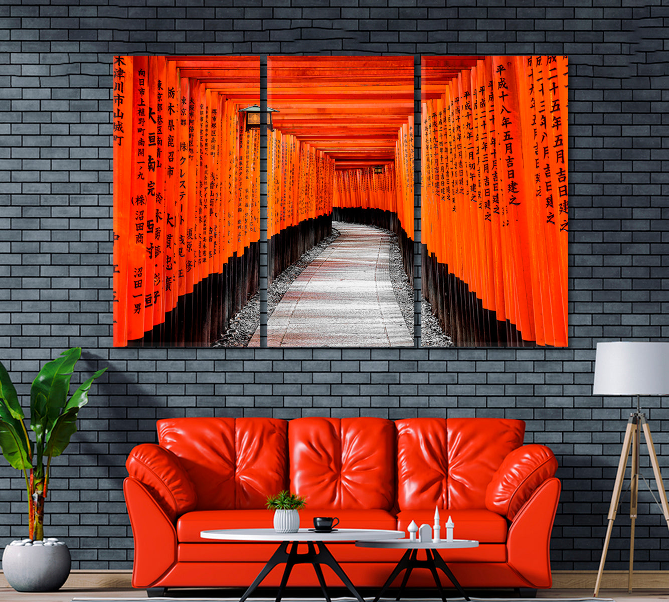 Red Torii Gate Fushimi Inari Shrine Kyoto Japan Canvas Print ArtLexy 3 Panels 36"x24" inches 