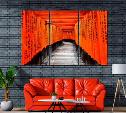 Red Torii Gate Fushimi Inari Shrine Kyoto Japan Canvas Print ArtLexy 3 Panels 36"x24" inches 
