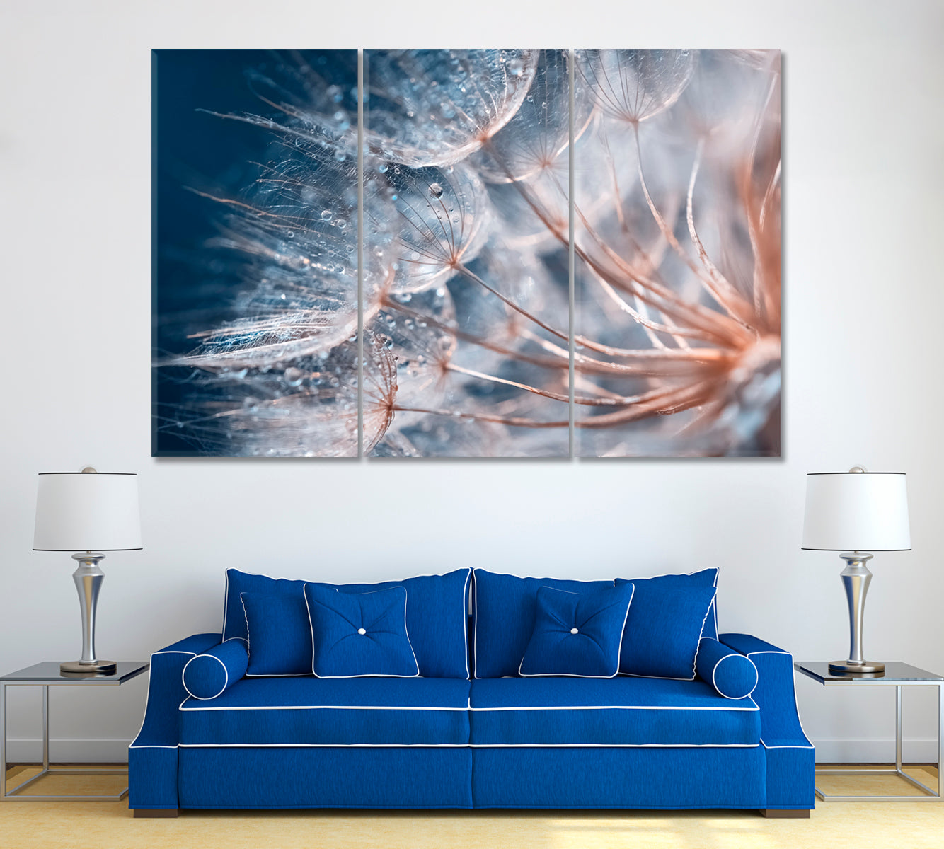 Dandelion with Water Drops Canvas Print ArtLexy 3 Panels 36"x24" inches 