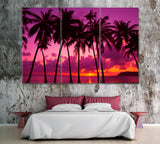Palm Trees Silhouette at Sunset Thailand Canvas Print ArtLexy 3 Panels 36"x24" inches 