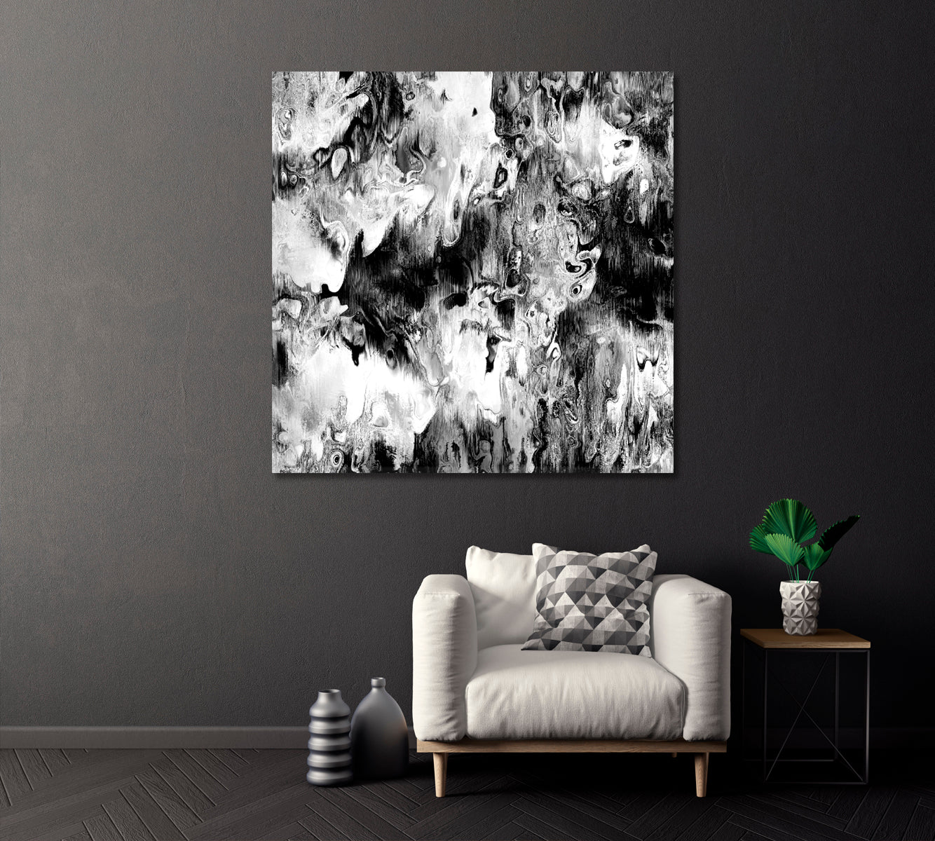 Abstract Monochrome Black and White Waves Canvas Print ArtLexy   