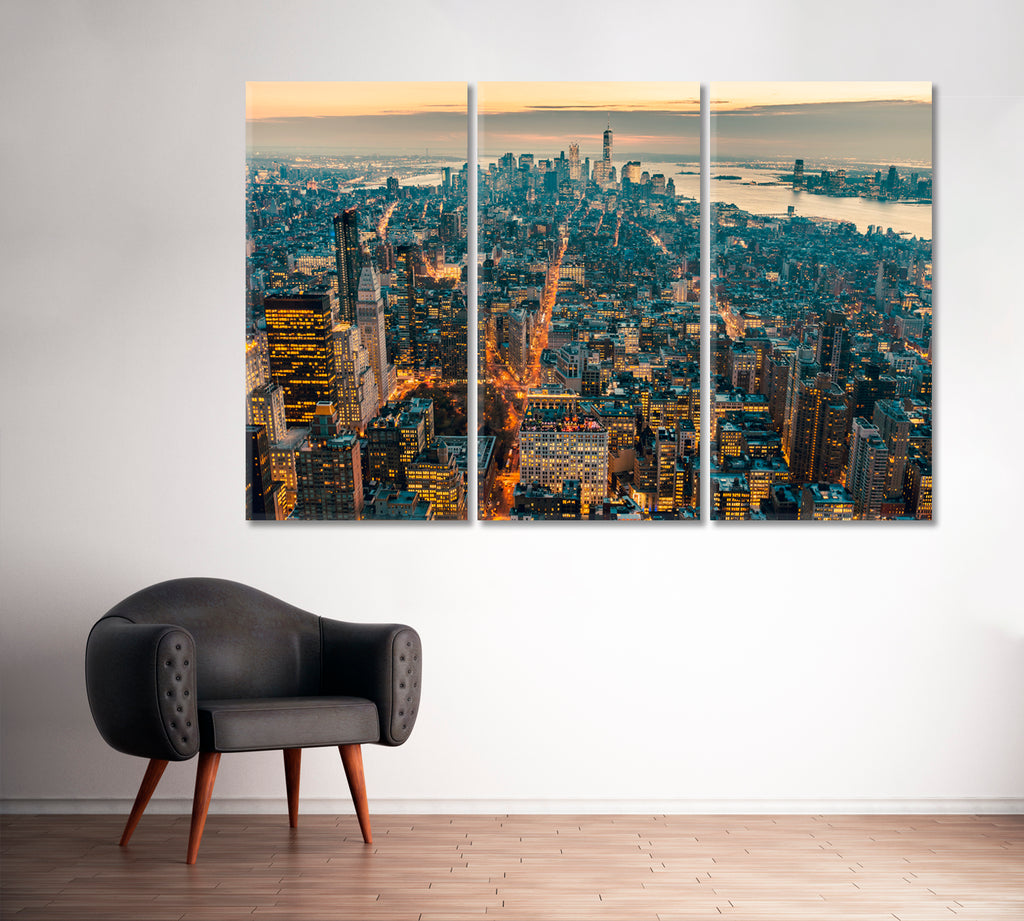 New York City Skyline with Skyscrapers Canvas Print ArtLexy 3 Panels 36"x24" inches 