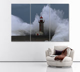 Lighthouse in Storm Foz do Douro Porto Portugal Canvas Print ArtLexy 3 Panels 36"x24" inches 