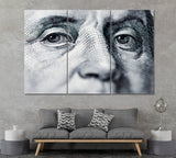 Benjamin Franklin on Hundred Dollar Bill Canvas Print ArtLexy 3 Panels 36"x24" inches 