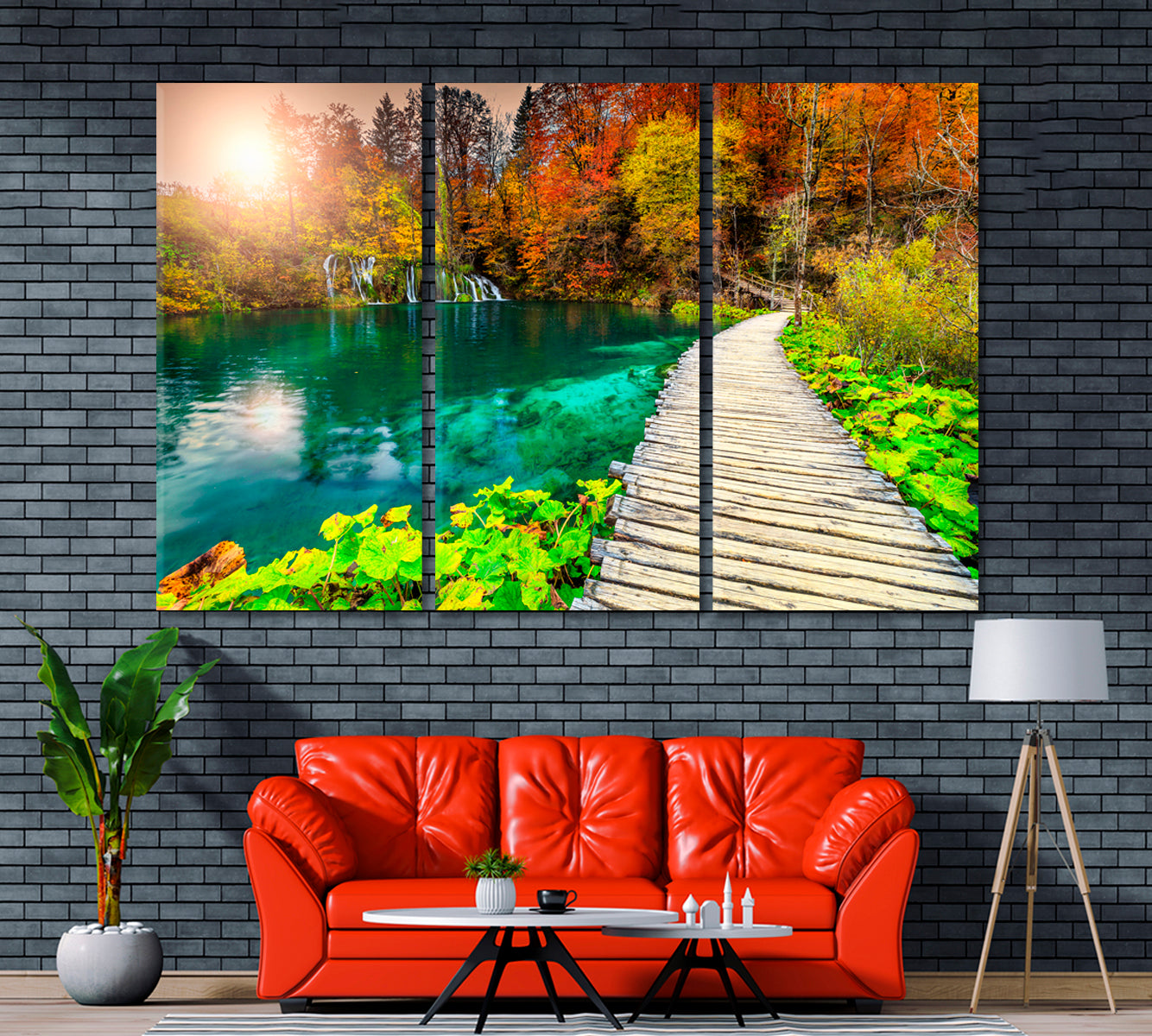 Wooden Pathway in Deep Forest Plitvice National Park Croatia Canvas Print ArtLexy 3 Panels 36"x24" inches 