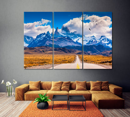 Road to Mount Fitz Roy Canvas Print ArtLexy 3 Panels 36"x24" inches 