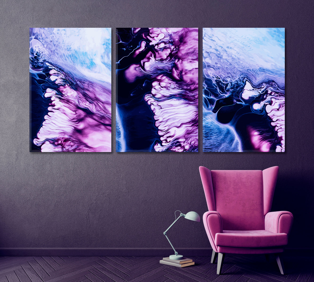 Set of 3 Purple Fluid Marble Painting Canvas Print ArtLexy   