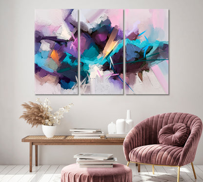 Abstract Contemporary Vivid Brush Stroke Canvas Print ArtLexy 3 Panels 36"x24" inches 