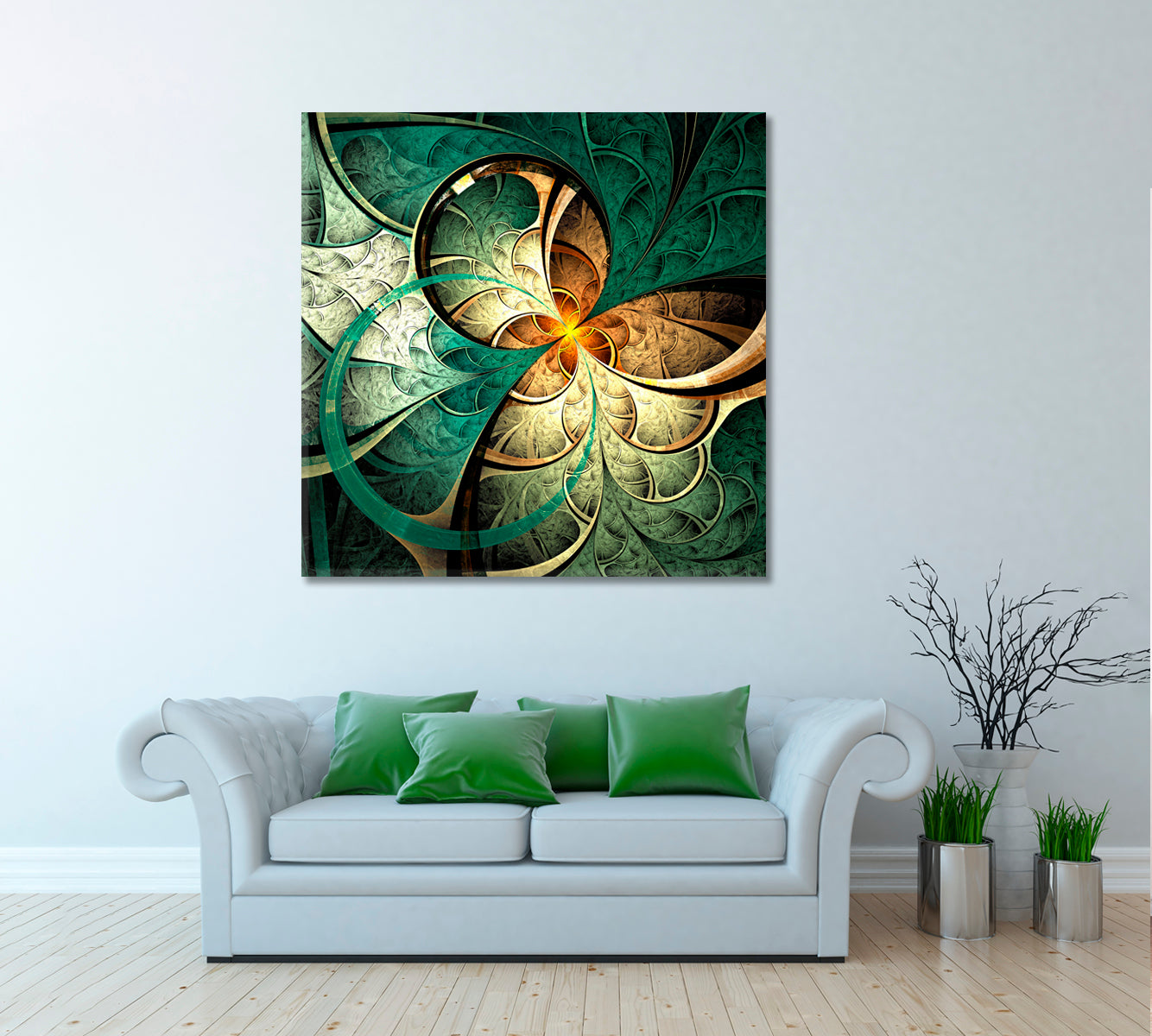 Abstract Yellow Fractal Flower Canvas Print ArtLexy 1 Panel 12"x12" inches 