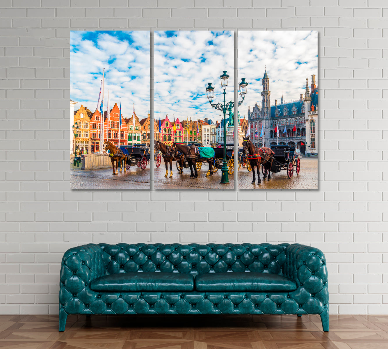 Market Square Bruges Belgium Canvas Print ArtLexy 3 Panels 36"x24" inches 