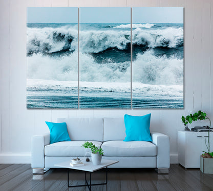 Stormy Waves on Vik Beach Iceland Canvas Print ArtLexy 3 Panels 36"x24" inches 