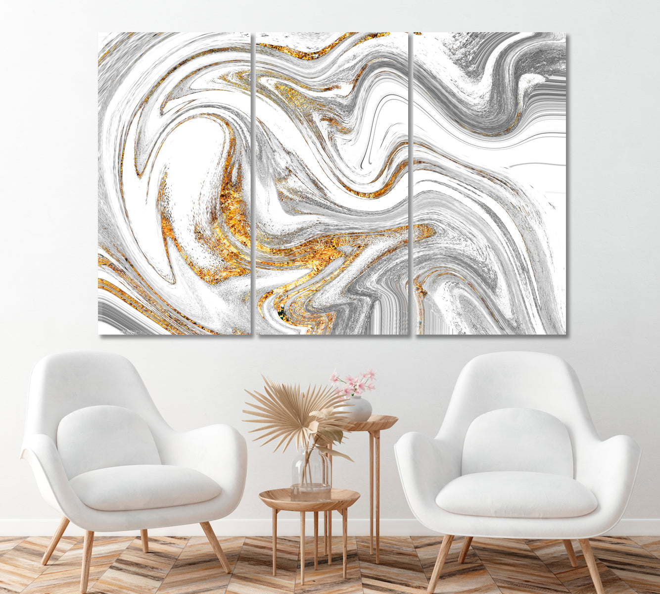 Silver Fluid Marbling Pattern Canvas Print ArtLexy 3 Panels 36"x24" inches 