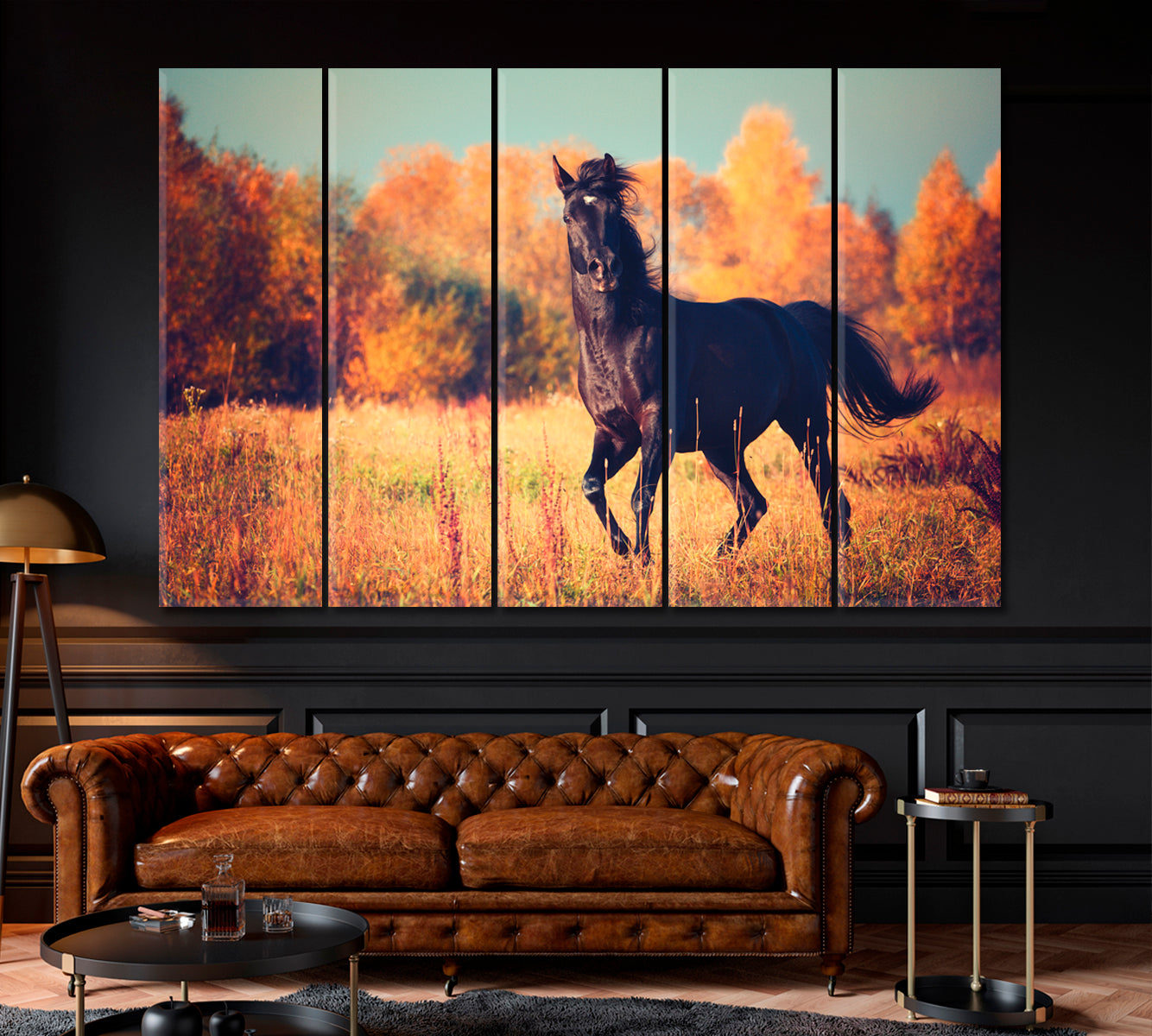 Black Arabian Horse Canvas Print ArtLexy 5 Panels 36"x24" inches 
