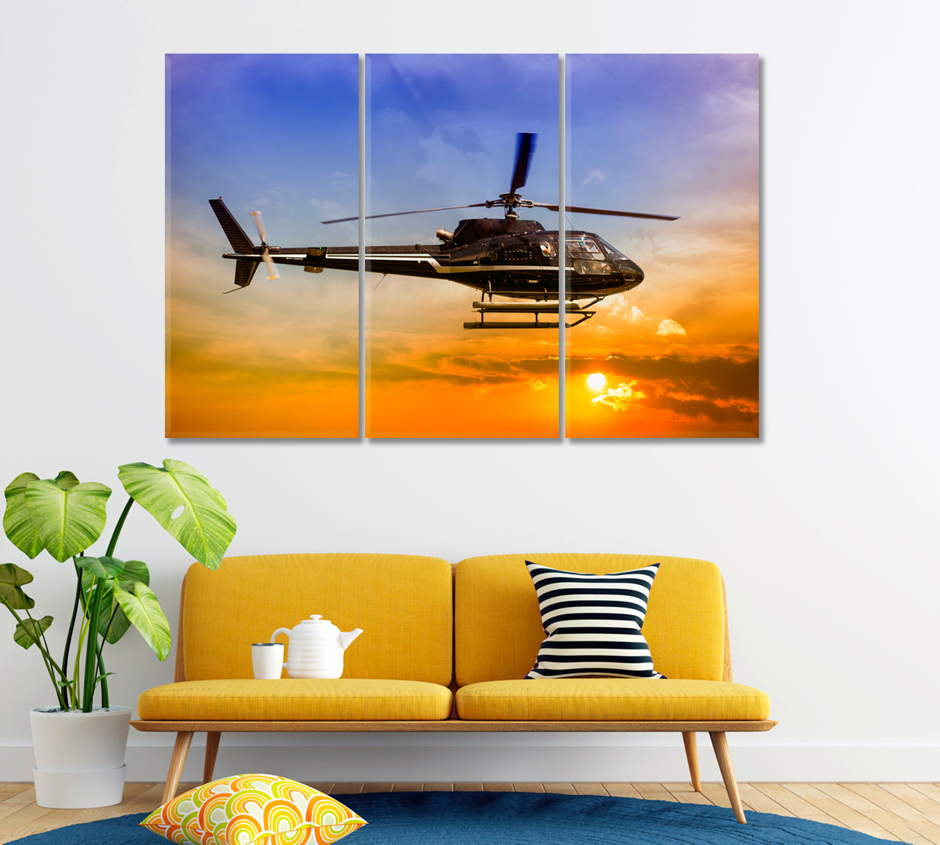 Sightseeing Helicopter Canvas Print ArtLexy 3 Panels 36"x24" inches 