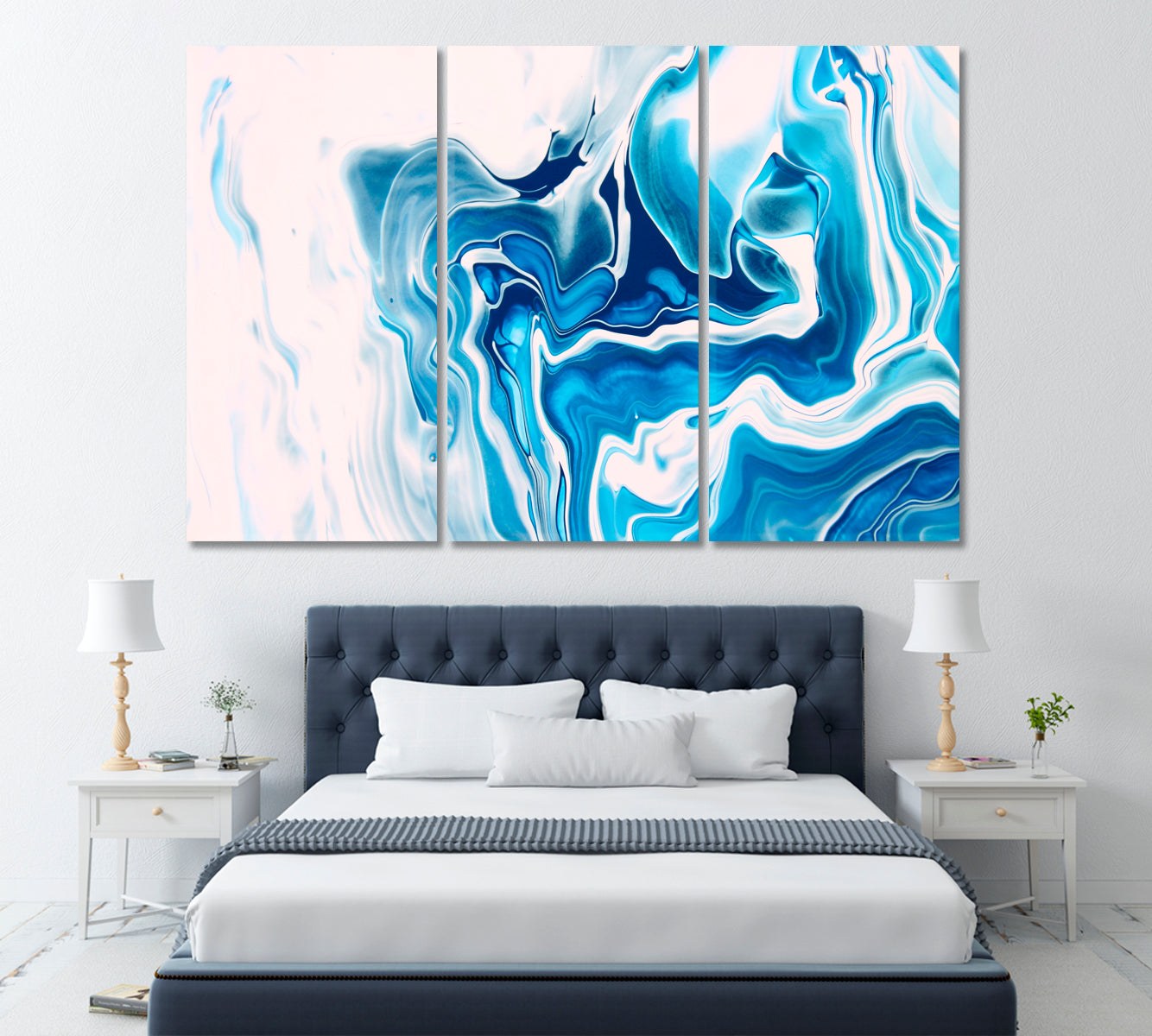 Blue and White Marble Canvas Print ArtLexy 3 Panels 36"x24" inches 