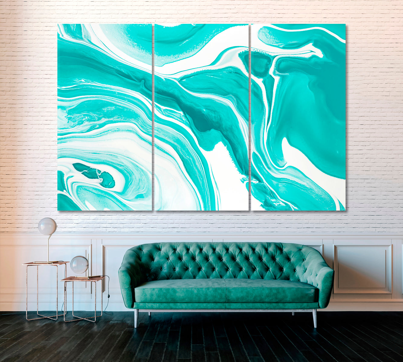 Abstract Mint Green Marble Canvas Print ArtLexy 3 Panels 36"x24" inches 