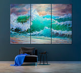 Big Storm Sea Waves Canvas Print ArtLexy 3 Panels 36"x24" inches 