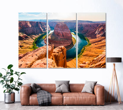 Horseshoe Bend Colorado River Arizona Canvas Print ArtLexy 3 Panels 36"x24" inches 