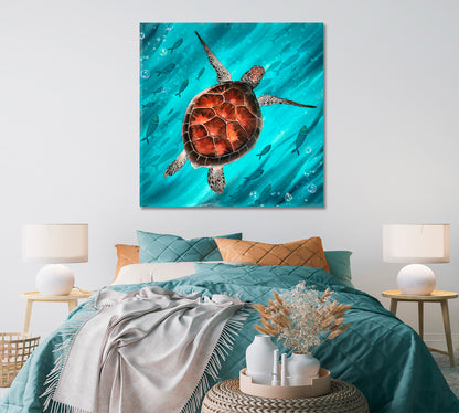 Sea Turtle Swimming in Turquoise Water Canvas Print ArtLexy 1 Panel 12"x12" inches 