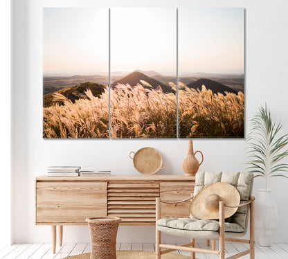 Amazing Landscaping with Chinese Silver Grass Canvas Print ArtLexy 3 Panels 36"x24" inches 