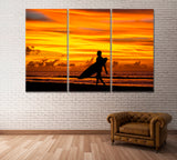 Surfer with Surfboard at Sunset Mauritius Indian Ocean Canvas Print ArtLexy   