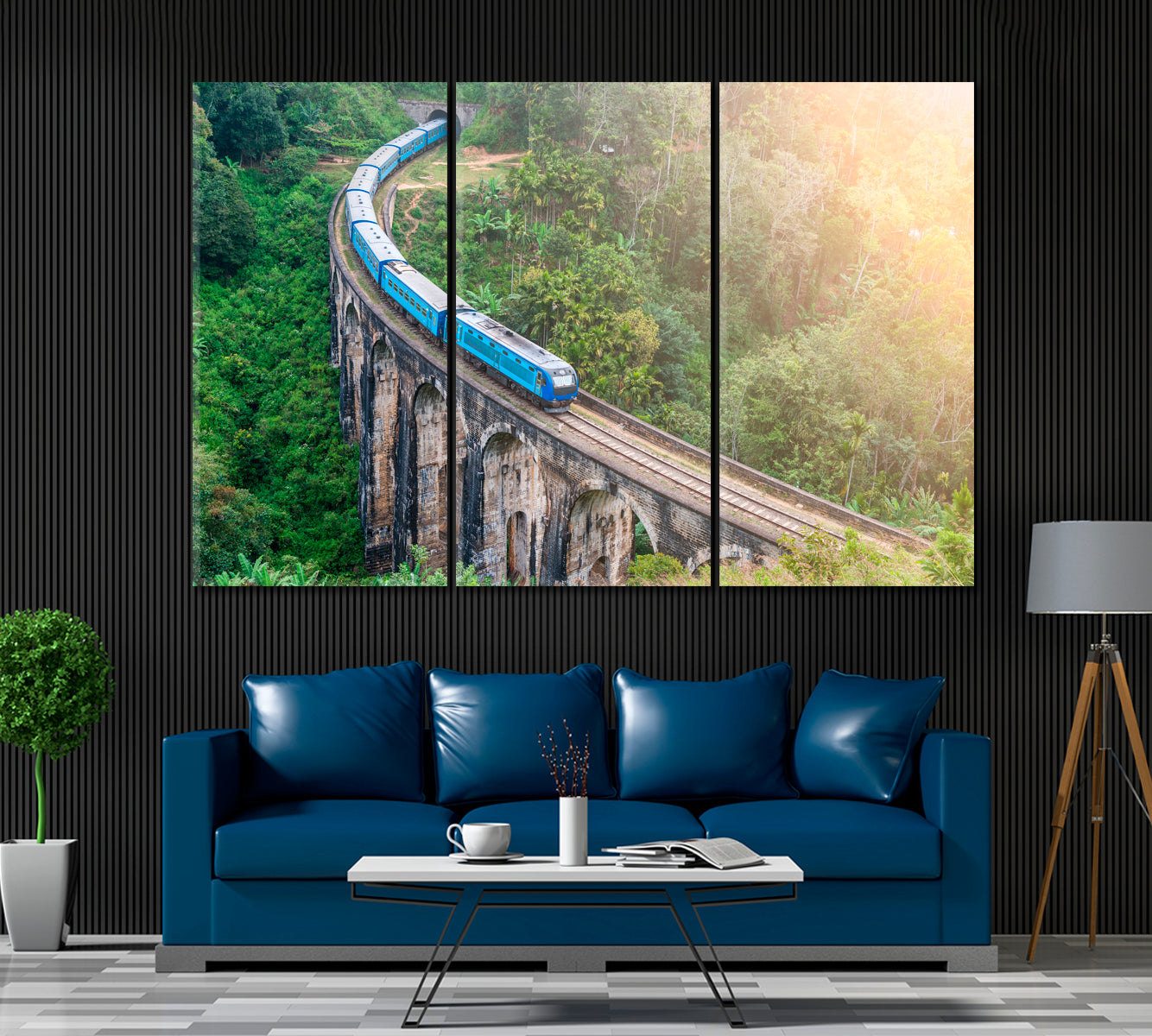 Train in Jungle of Sri Lanka Canvas Print ArtLexy 3 Panels 36"x24" inches 