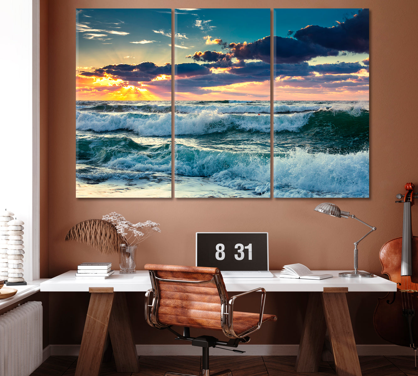 Ocean Waves Landscape with Dramatic Clouds Canvas Print ArtLexy 3 Panels 36"x24" inches 