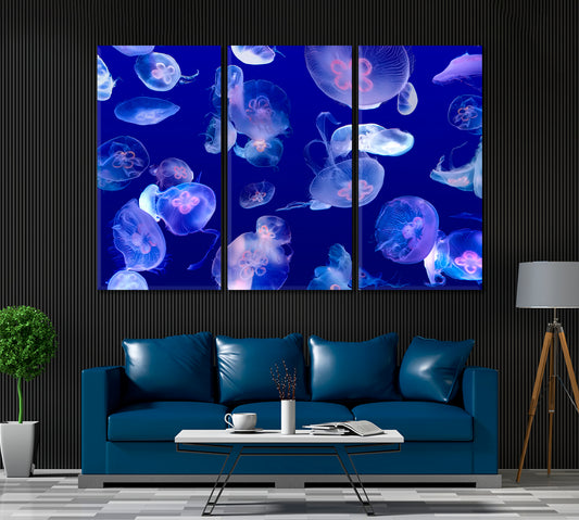 Glow Jellyfish in Blue Sea Canvas Print ArtLexy   