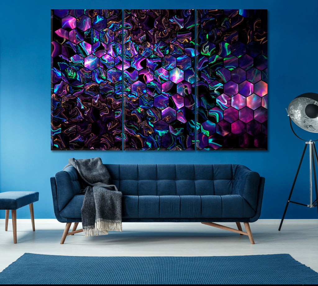 Abstract Colorful Hexagons Canvas Print ArtLexy 3 Panels 36"x24" inches 