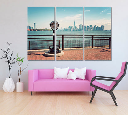 New York City Skyline with Viewfinder Binoculars Canvas Print ArtLexy 3 Panels 36"x24" inches 
