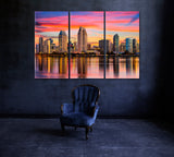 San Diego California Downtown Sunset Canvas Print ArtLexy 3 Panels 36"x24" inches 