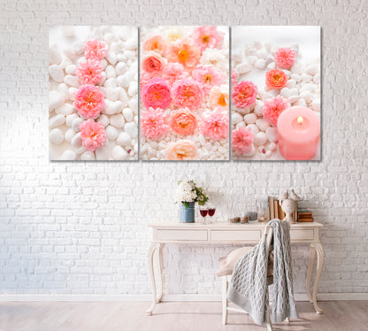 Set of 3 Spa Stones and Pink Roses Canvas Print ArtLexy   