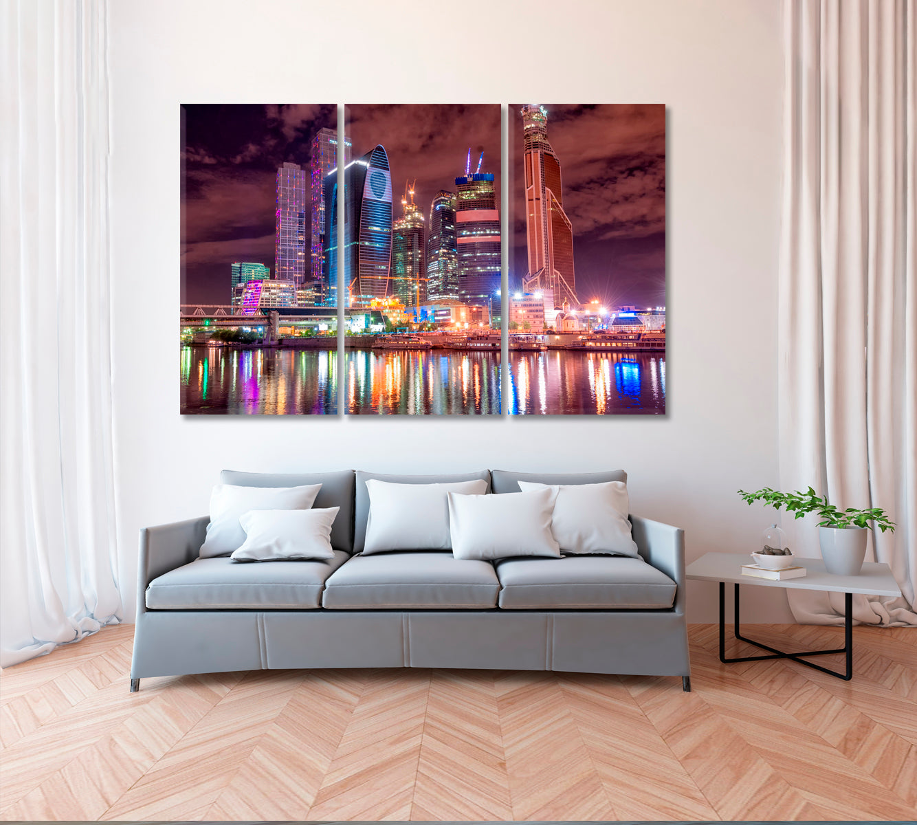 Moscow City at Night Canvas Print ArtLexy 3 Panels 36"x24" inches 