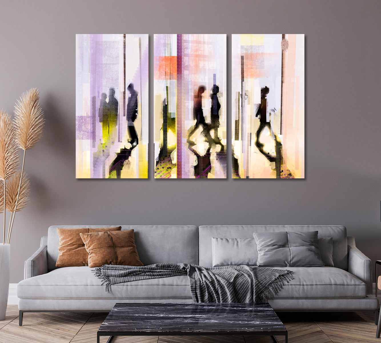 Abstract Colorful Urban Street with People Silhouettes Canvas Print ArtLexy   