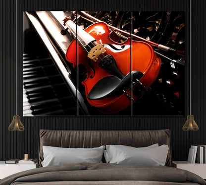 Violin on Piano Canvas Print ArtLexy 3 Panels 36"x24" inches 