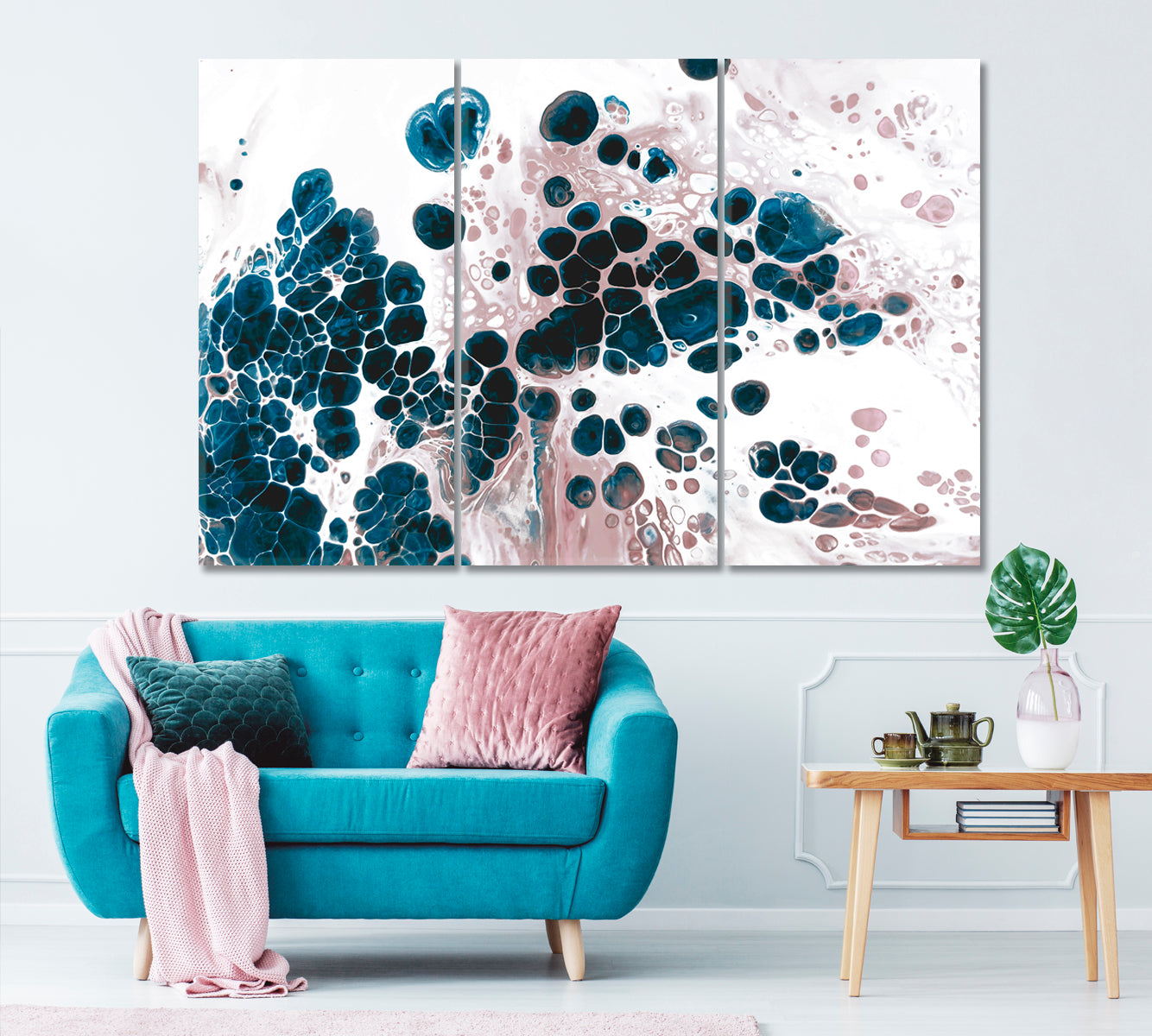 Abstract Bubbles on Liquid Acrylic Paint Canvas Print ArtLexy 3 Panels 36"x24" inches 